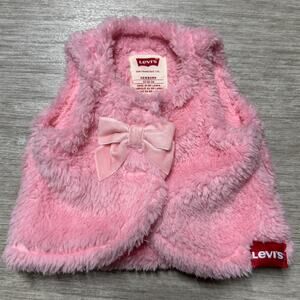 Levi's Newborn Pink Sherpa Vest Bow Snap Closure CUTE